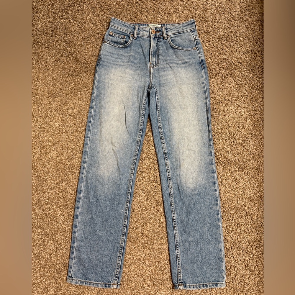 Free people Distressed The Pacifica High Rise Slim Straigth Leg Blue Denim Jeans